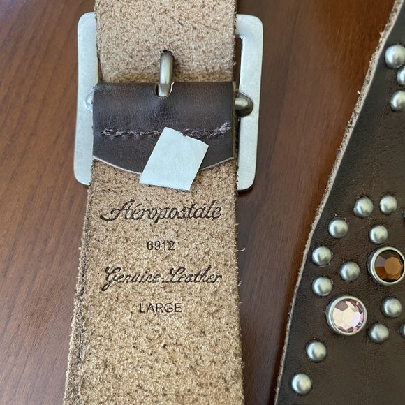Brown Genuine Leather Belt with Silver Studded - Picture 3 of 4